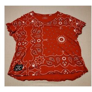 Panhandle Womens XXL Red Bandana Paisley Print Cotton Short Sleeve T-Shirt 23